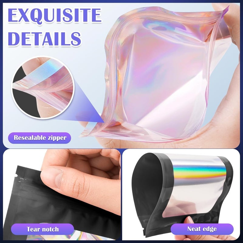 JETMORE 300 Pcs Mylar Bags, Smell Proof Bags Foil Pouch, Holographic Resealable Bags for Small Business, Candy Sample Jewelry Bag Sealable Packaging for Party Favor Food Storage (2.4x3.9in-Black) - Image 5
