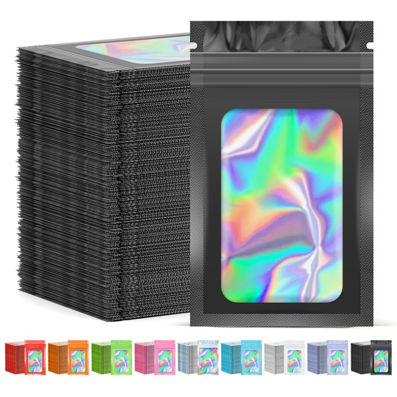 JETMORE 300 Pcs Mylar Bags, Smell Proof Bags Foil Pouch, Holographic Resealable Bags for Small Business, Candy Sample Jewelry Bag Sealable Packaging for Party Favor Food Storage (2.4x3.9in-Black) - Image 1