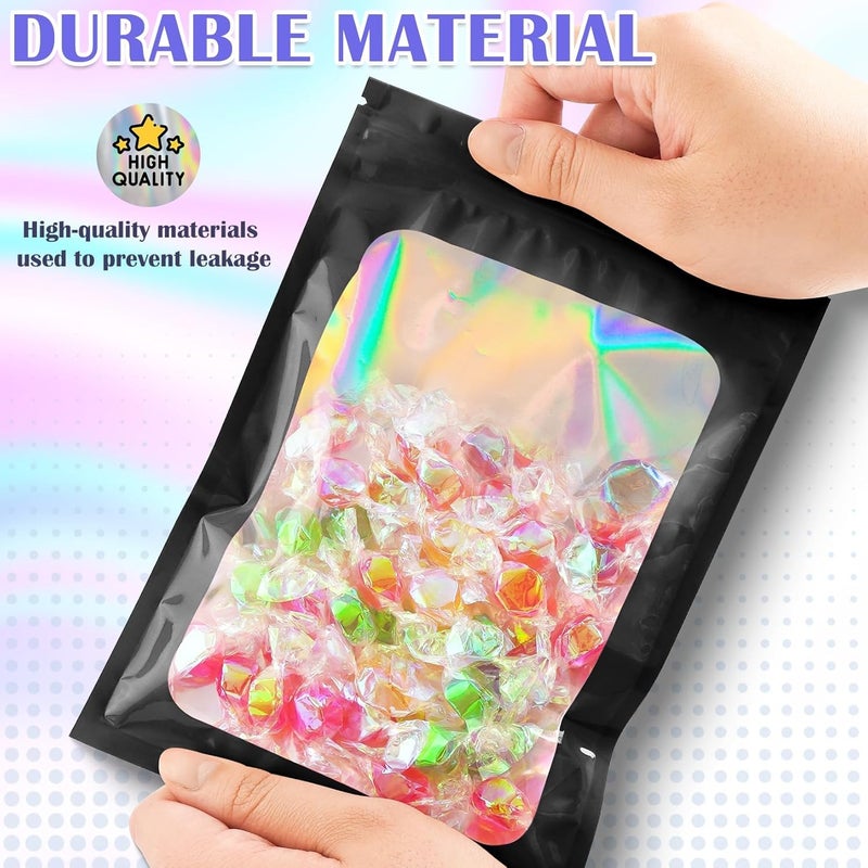 JETMORE 300 Pcs Mylar Bags, Smell Proof Bags Foil Pouch, Holographic Resealable Bags for Small Business, Candy Sample Jewelry Bag Sealable Packaging for Party Favor Food Storage (2.4x3.9in-Black) - Image 4