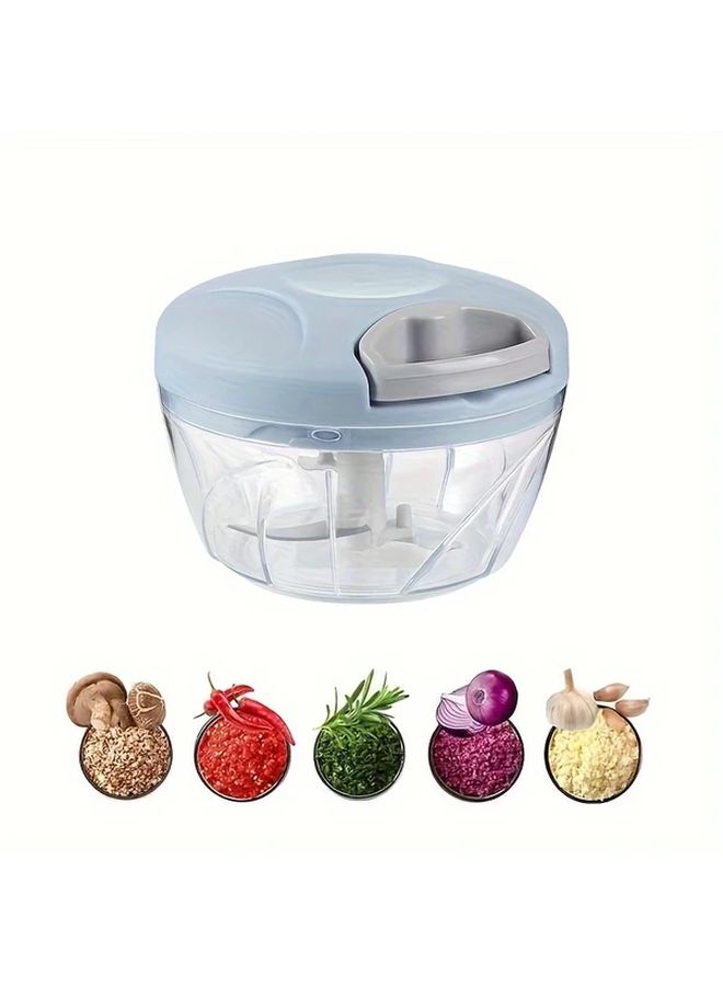 500 مل – قطاعة خضروات متعددة الوظائف زرقاء اللون وهراسة ثوم – فرامة طعام يدوية مع شفرات قابلة للتبديل – أداة مطبخ بلاستيكية متينة للبصل والأعشاب واللحوم والفواكه – تصميم مضغوط للطهاة المنزليين والمحترفين – قطاعة خضروات لا تحتاج إلى كهرباء – مقبض مريح للإمساك – بناء متين - Image 4