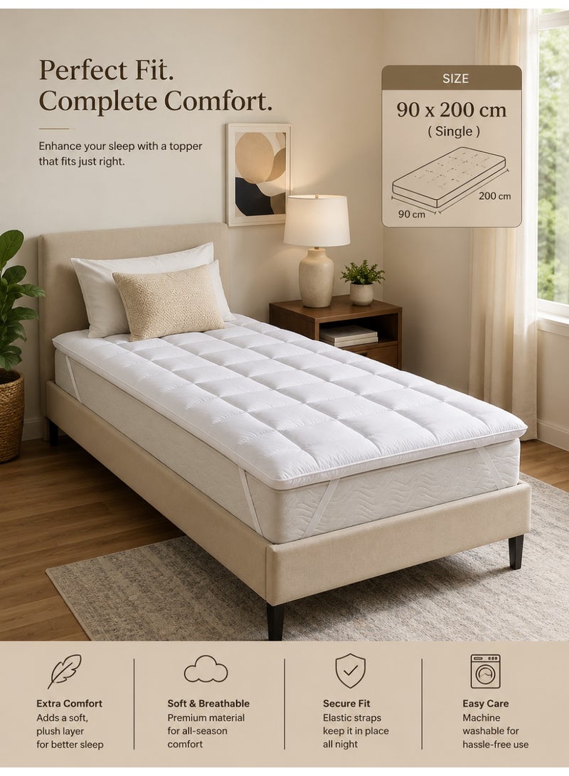 Home auraa Prima Single Mattress Topper 90 x 200 cm x 4cm– Microfiber Stripe Super Soft Fabric, Firm & Extra Thick Fiber Sheet with Highly Elastic Bands, White - Image 4