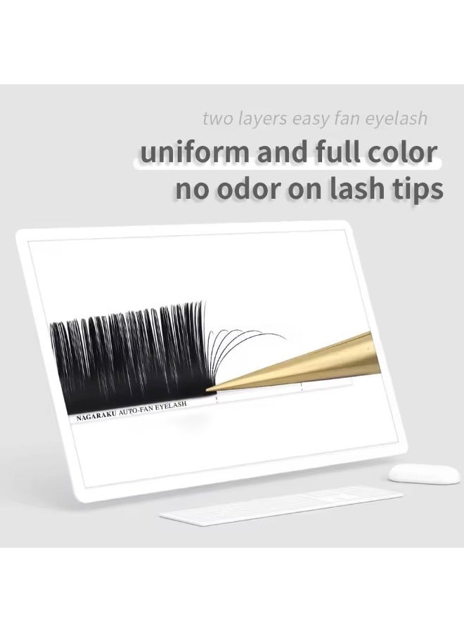 NAGARAKU Auto Fan Eyelash Extensions Self Blooming Volume Lashes Matte Black Faux Mink for Professional Use (0.05-D-13mm) - Image 3