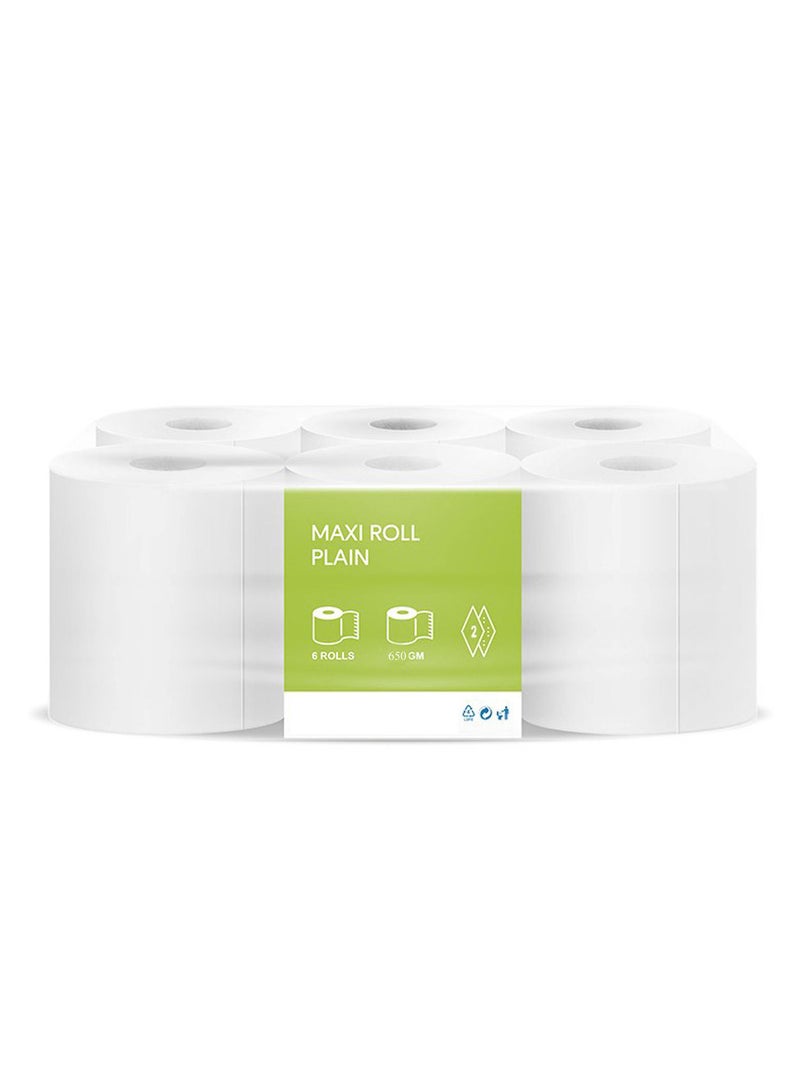 Metro 6-Pieces Premium Quality Maxi Roll 2 Ply -(650 GM X 6) | Kitchen Roll Sheets and Autocut with Embbosed Tissue papers - Image 1