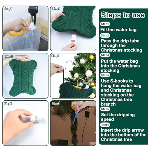 Fantang 1Set Christmas Tree Watering Bags Slow Release with Green Christmas Socks, Automatic Holiday Trees Care and Watering System Device Xmas Tree Self Waterer Drip Irrigation Bags with Flow Regulators - Image 3