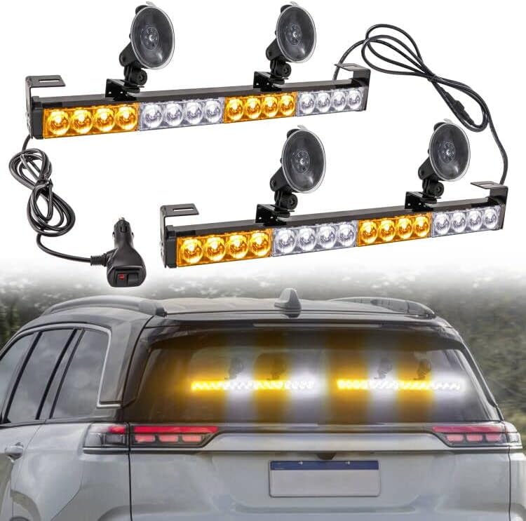LE-JX 2×16.8 inch Emergency Strobe Light Bar with 21 Flash Patterns for Police Vehicles and Trucks (Amber/White) - Image 3