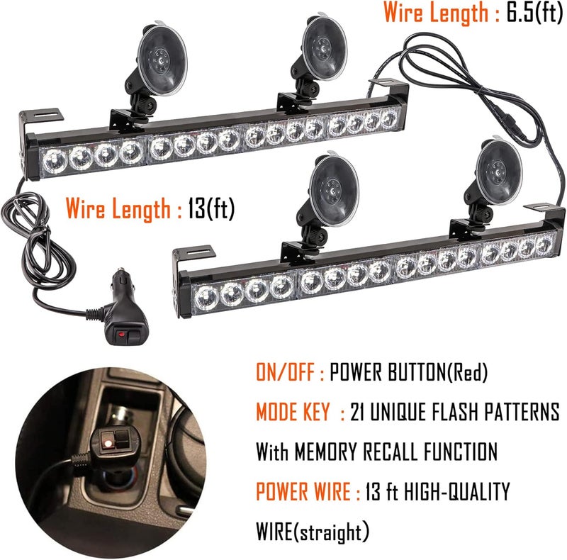 LE-JX 2×16.8 inch Emergency Strobe Light Bar with 21 Flash Patterns for Police Vehicles and Trucks (Amber/White) - Image 2