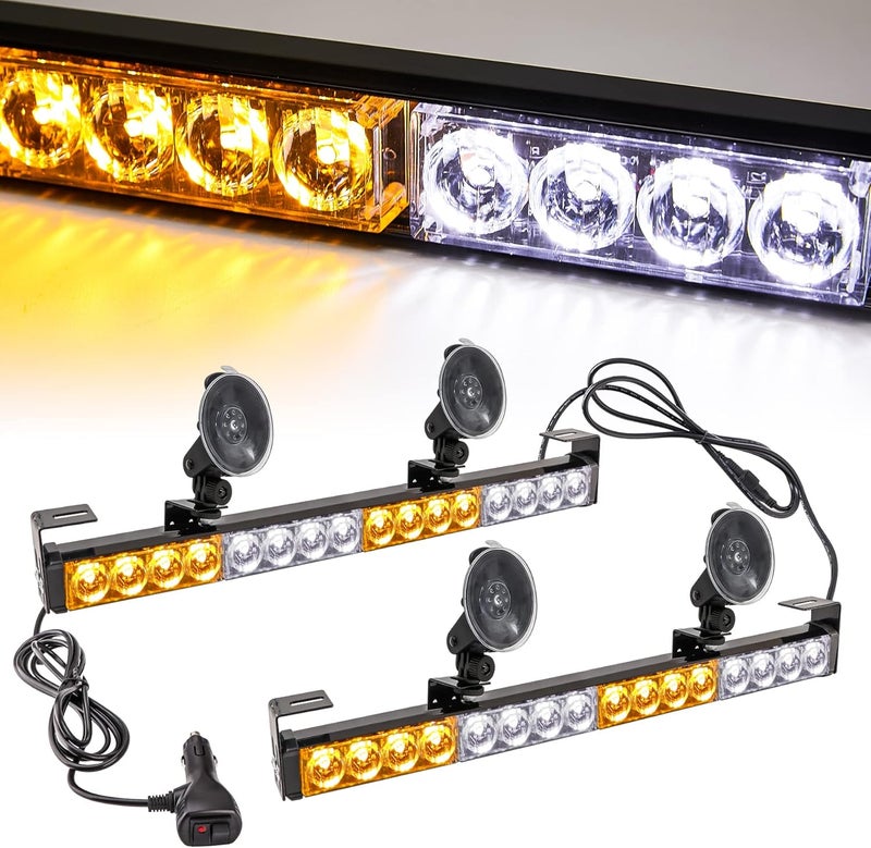 LE-JX 2×16.8 inch Emergency Strobe Light Bar with 21 Flash Patterns for Police Vehicles and Trucks (Amber/White) - Image 1