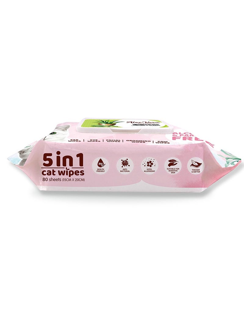 Kit Cat Cat Wipes 5 in 1 Aloe Vera Scented 80 Sheets - Image 2