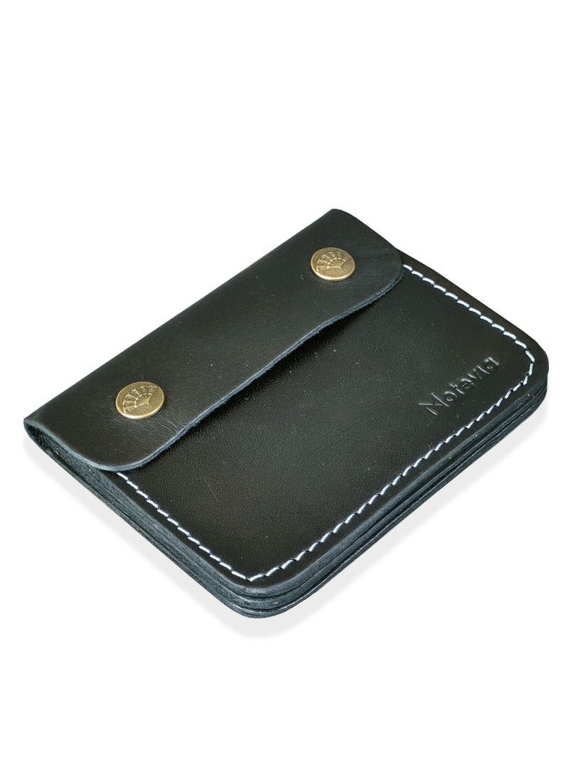 Motevia Genuine Leather Wallet Card Slots Coin Purse Pouch Wallet 3 Pockets for Men Cowhide Leather - Black  - Image 1