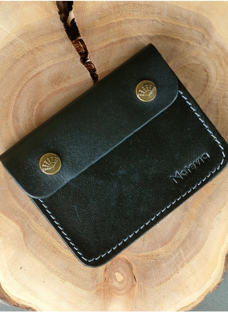 Motevia Genuine Leather Wallet Card Slots Coin Purse Pouch Wallet 3 Pockets for Men Cowhide Leather - Black  - Image 3