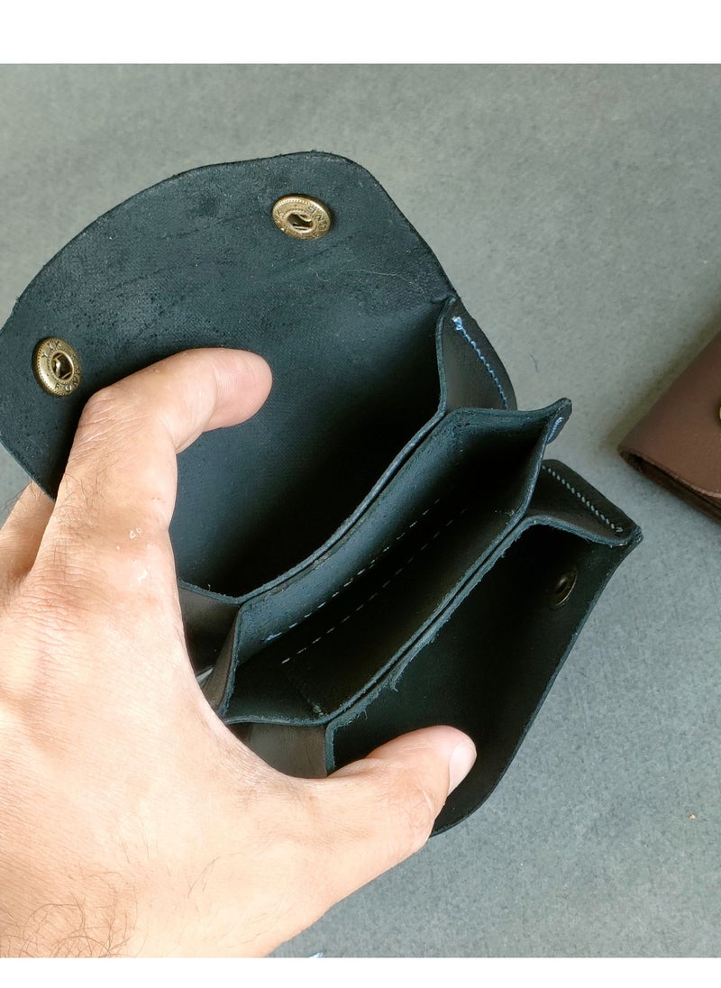 Motevia Genuine Leather Wallet Card Slots Coin Purse Pouch Wallet 3 Pockets for Men Cowhide Leather - Black  - Image 2