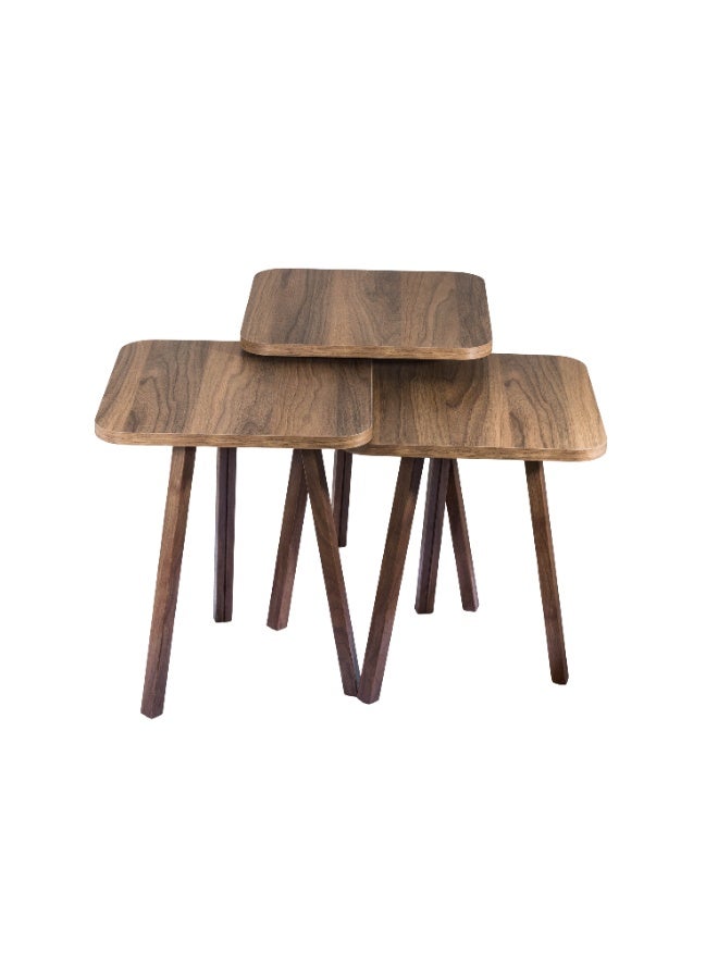 evistar 3-piece Square table set made of high-quality Turkish wood with a modern design - Image 1