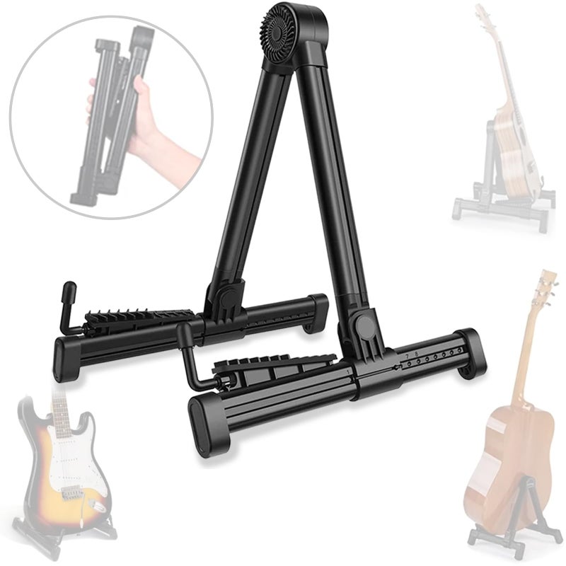 UPELLA Guitar Stands, ABS Plastic Lightweight Strong A-Frame Guitar Floor Stand, Guitar Rack Foldable Guitars Holder for Bass, Banjo, Cello, Mandolin, Guitar Accessories (Black) - Image 2