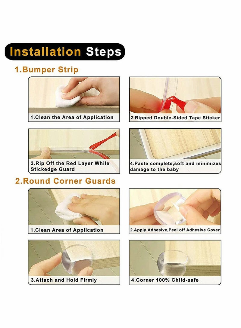 Luckam مجموعة واقيات زوايا أمان، حراس حماية للأطفال شفافين، شريط بامبر سيليكون ناعم بطول 15.7 قدم (4 متر) مع واقي زوايا دائري للأطفال (4 عبوات) للخزائن، الطاولات، الأثاث (4 متر) - Image 3