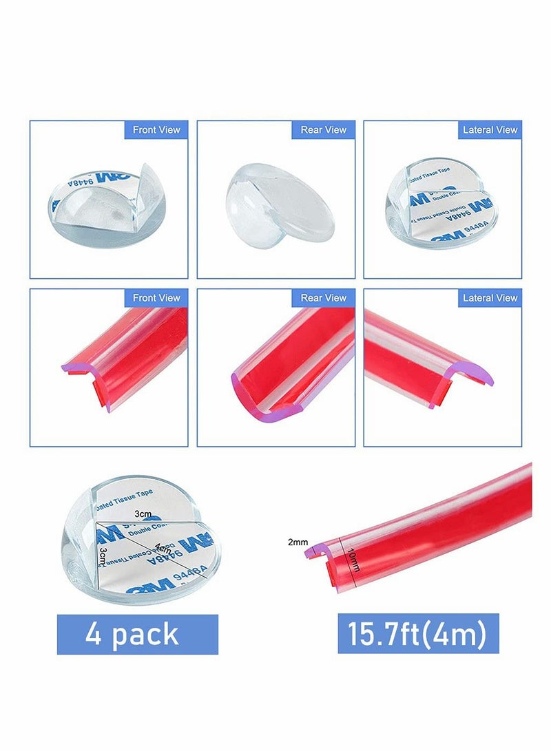 Luckam مجموعة واقيات زوايا أمان، حراس حماية للأطفال شفافين، شريط بامبر سيليكون ناعم بطول 15.7 قدم (4 متر) مع واقي زوايا دائري للأطفال (4 عبوات) للخزائن، الطاولات، الأثاث (4 متر) - Image 2