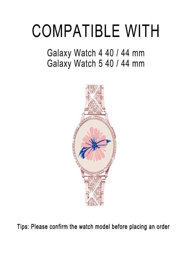 Mosonio Compatible with Samsung Galaxy Watch 5 Band / Samsung Galaxy Watch 4 Band , 20 mm Rose Pink Bling Galaxy Watch Band with 40 mm Cover Case, Jewelry Metal Wristband for Women（Rose Pink,40 mm） - Image 2