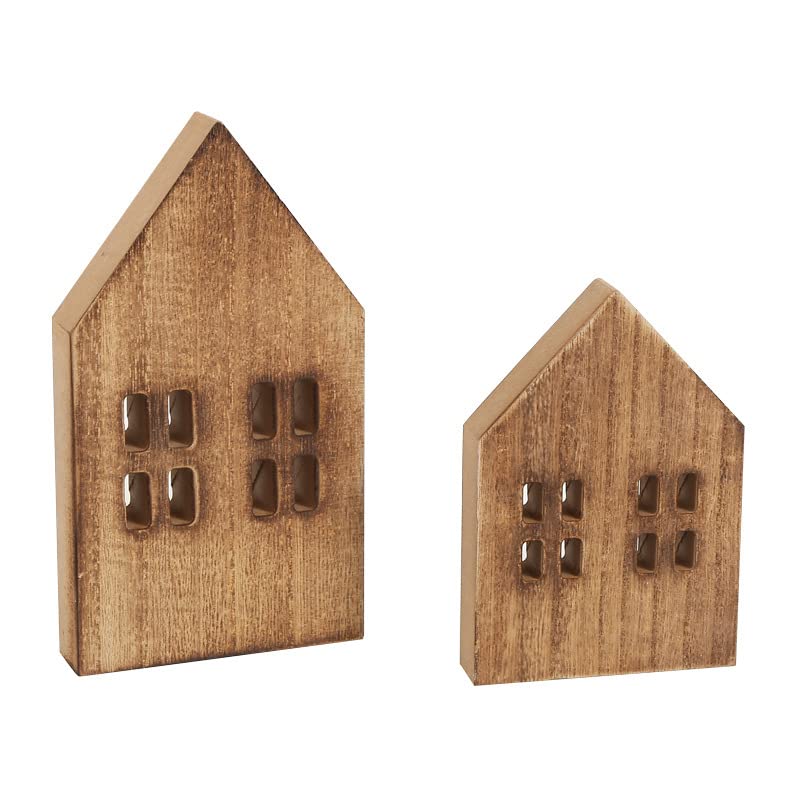 iMagitek 2 Pack Block Farmhouse Home Wooden Sign House Shaped Wooden Sign Tiered Tray Decor for Home Room Table (Brown) - Image 5