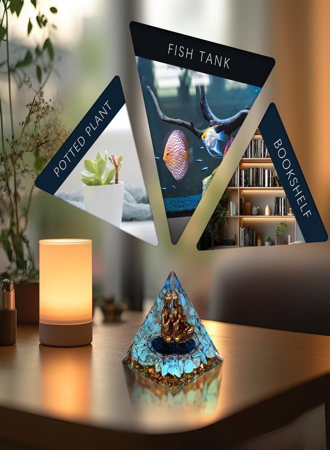 FENGSHUI-CAISHEN تمثال بوذا الصغير من فينغ شوي-كايشن داخل هرم من حجر الأورغانيت الكريستالي العلاجي - حجر الأوبسيديان مع تمثال بوذا الصغير، تمثال بوذا مكتبي للتأمل في شاكرا الريكي، مناسب للمنزل والأماكن الداخلية والخارجية - Image 3