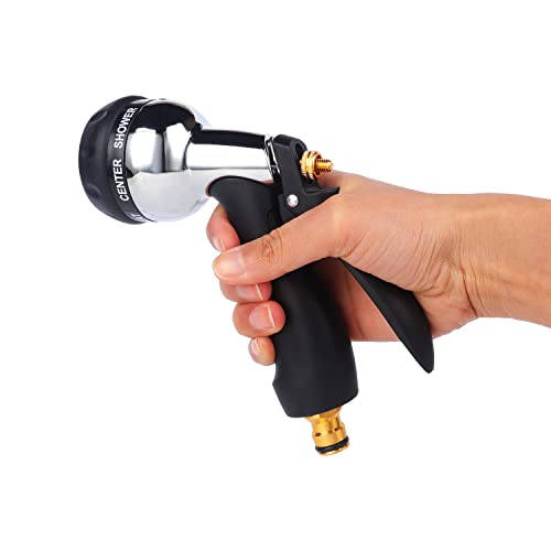 Garbnoire Heavy Duty Garden Hose Steel Nozzle Water Spray Gun With 1/2 Inch Connector High Pressure 7 Pattern For Gardening, Flower, Plants, Lawn, Bike| Multi Use Cleaning, Showering Pet, and Washing Cars - Black(Pack of 1) - Image 4