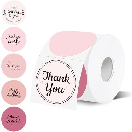 WANGHENG 2 inch Round Thermal Label,Pink Circle Thermal Sticker Labels for Business and Home,Direct Thermal Printer Label for DIY Logo Design,Thanks Card,500 Labels/1 Roll - Image 1