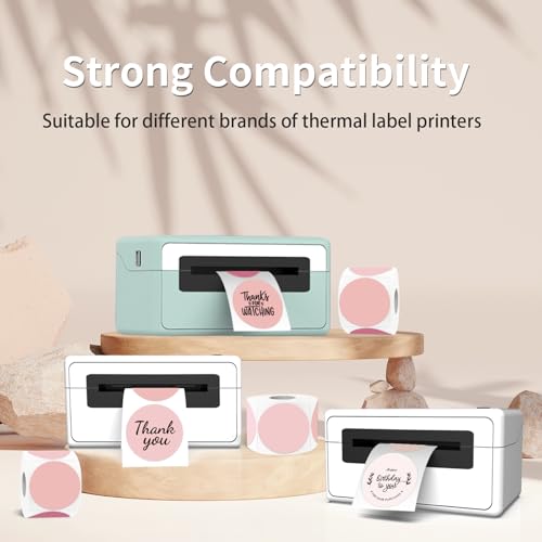 WANGHENG 2 inch Round Thermal Label,Pink Circle Thermal Sticker Labels for Business and Home,Direct Thermal Printer Label for DIY Logo Design,Thanks Card,500 Labels/1 Roll - Image 4