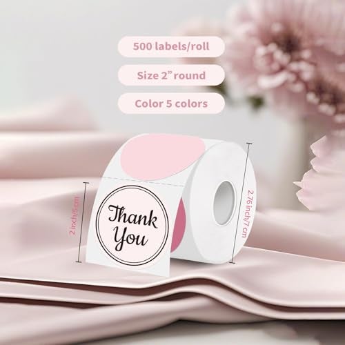 WANGHENG 2 inch Round Thermal Label,Pink Circle Thermal Sticker Labels for Business and Home,Direct Thermal Printer Label for DIY Logo Design,Thanks Card,500 Labels/1 Roll - Image 2