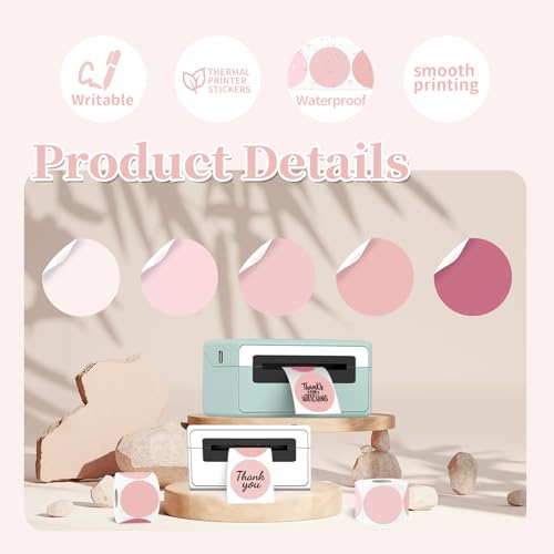 WANGHENG 2 inch Round Thermal Label,Pink Circle Thermal Sticker Labels for Business and Home,Direct Thermal Printer Label for DIY Logo Design,Thanks Card,500 Labels/1 Roll - Image 3