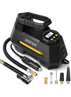 AstroAI Tyre Inflator Air Compressor 12V, Portable Electric Car Tyre Pump with Tyre Pressure Gauge, Auto-Stop Car Air Pump with Valve Adaptors and LED Light, Car Accessories, Yellow  - Image 1