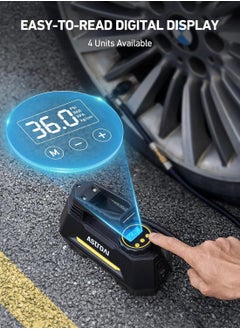 AstroAI Tyre Inflator Air Compressor 12V, Portable Electric Car Tyre Pump with Tyre Pressure Gauge, Auto-Stop Car Air Pump with Valve Adaptors and LED Light, Car Accessories, Yellow  - Image 2