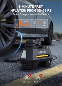 AstroAI Tyre Inflator Air Compressor 12V, Portable Electric Car Tyre Pump with Tyre Pressure Gauge, Auto-Stop Car Air Pump with Valve Adaptors and LED Light, Car Accessories, Yellow  - Image 5