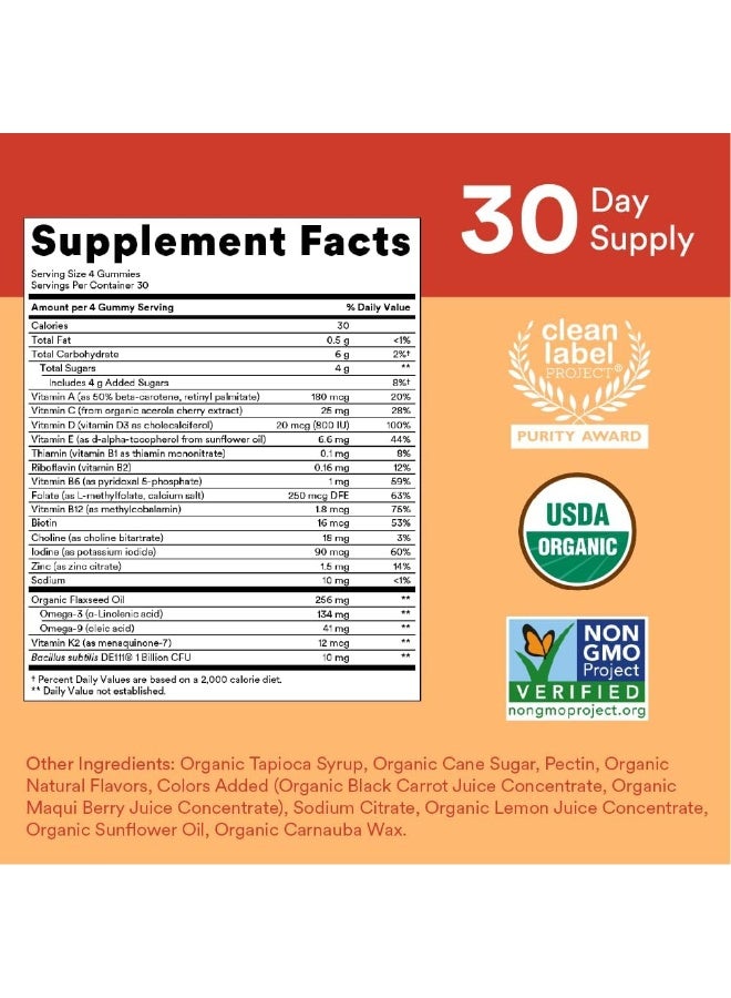 SmartyPants Organic Kids Multivitamin, Daily Gummy Vitamins: Probiotics, Vitamin C, D3, Zinc, & B12 For Immune Support, Energy & Digestive Health, Assorted Fruit Flavor, 120 Gummies, 30 Day Supply - Image 3