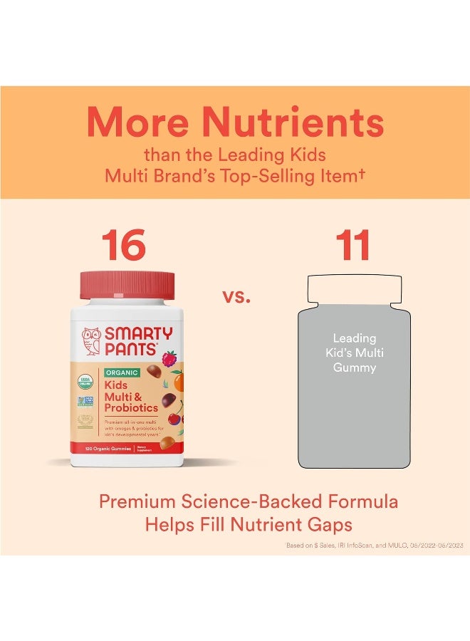 SmartyPants Organic Kids Multivitamin, Daily Gummy Vitamins: Probiotics, Vitamin C, D3, Zinc, & B12 For Immune Support, Energy & Digestive Health, Assorted Fruit Flavor, 120 Gummies, 30 Day Supply - Image 4