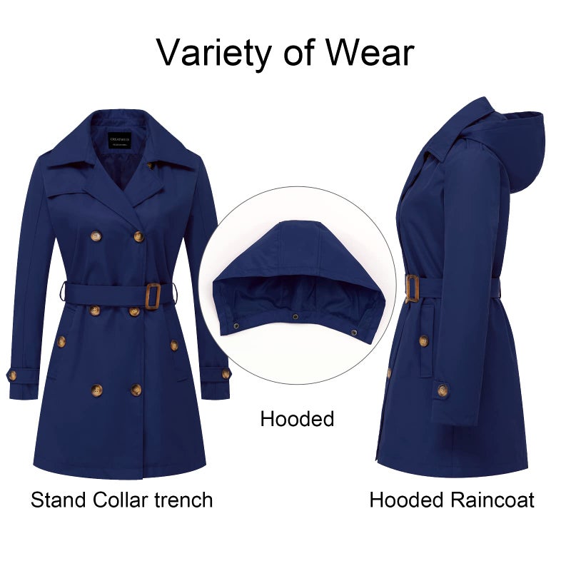 CREATMO US Women's Dress Coats Ladies Medium Long A-Line Loose Jacket Navy M - Image 3