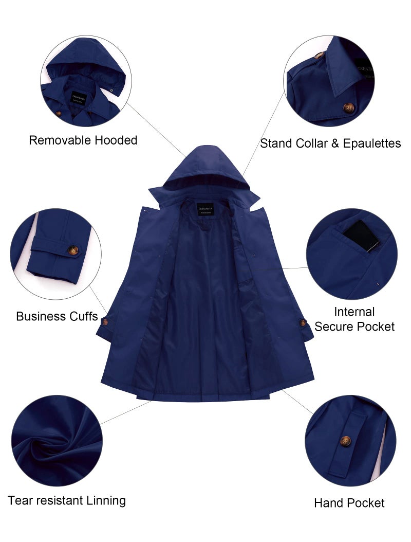 CREATMO US Women's Dress Coats Ladies Medium Long A-Line Loose Jacket Navy M - Image 5