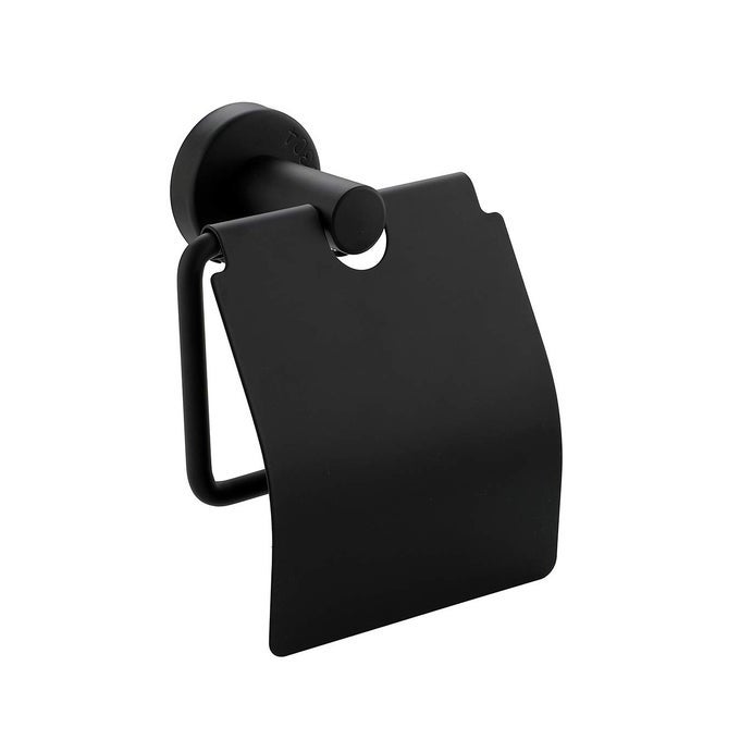 TOILET PAPER HOLDER MATTE BLACK WITH WATERPROOF COVER TISSUE ROLL HOLDER FOR BATHROOM ORGANIZATION AND STORAGE SINGLE POSTHOOK TOILET TISSUE HOLDER WALL MOUNTED