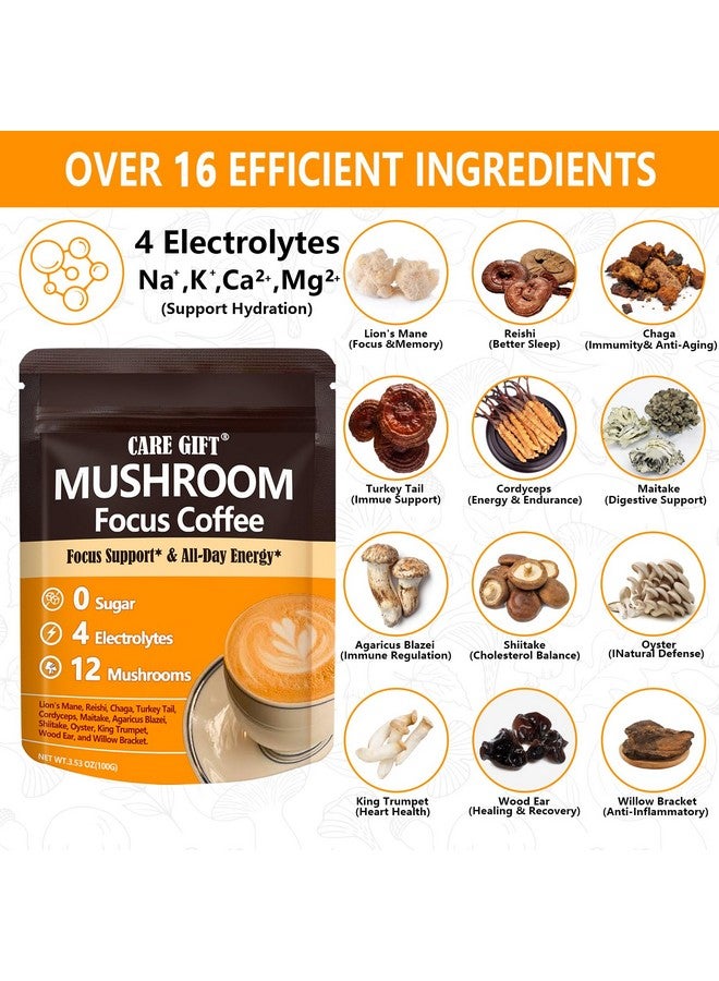 Generic CARE GIFT Mushroom Coffee with 16in1 Mushroom Supplement (Lions Mane, Turkey Tail, Shiitake) and Electrolyte, Instant Coffee Powder for Energy, Focus, Digestion, Immunity  - Image 2