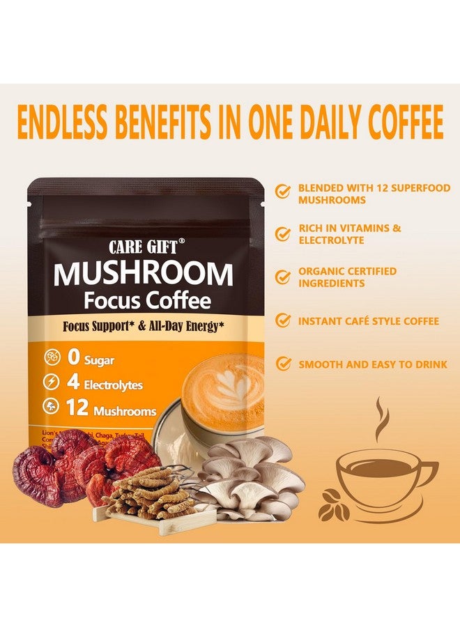 Generic CARE GIFT Mushroom Coffee with 16in1 Mushroom Supplement (Lions Mane, Turkey Tail, Shiitake) and Electrolyte, Instant Coffee Powder for Energy, Focus, Digestion, Immunity  - Image 4