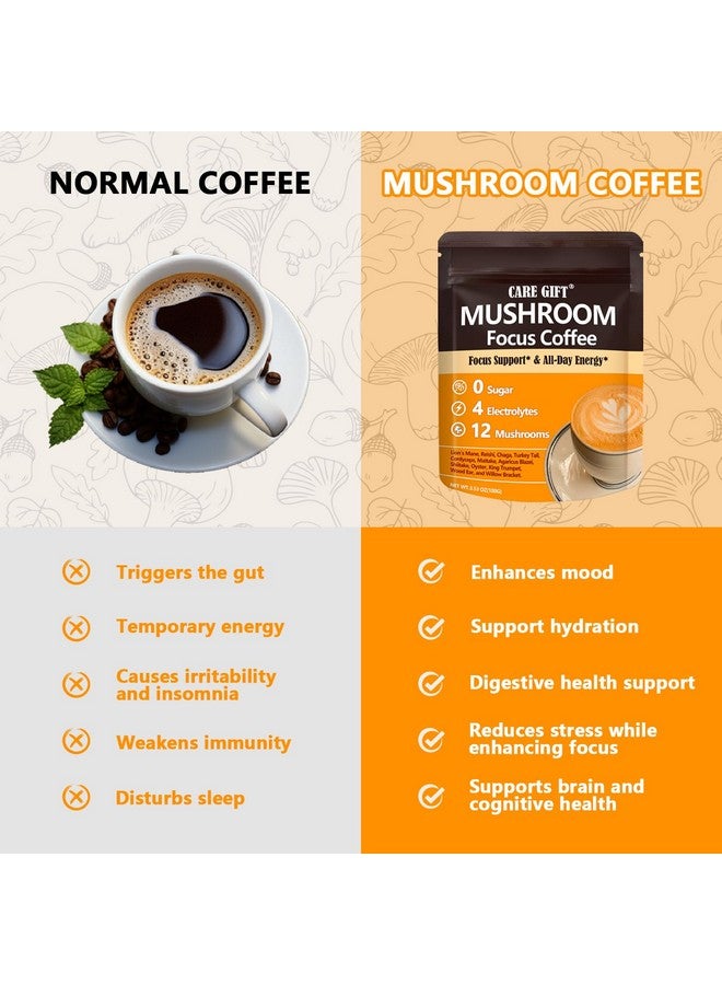 Generic CARE GIFT Mushroom Coffee with 16in1 Mushroom Supplement (Lions Mane, Turkey Tail, Shiitake) and Electrolyte, Instant Coffee Powder for Energy, Focus, Digestion, Immunity  - Image 3
