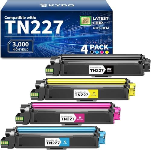 Skydo TN227 TN227BK/C/M/Y High Yield Toner Cartridge 4 Pack Compatible for Brother TN 227 TN223 TN-227 TN-223BK/C/M/Y Work for HL-L3270CDW MFC-L3770CDW MFC-L3710CDW HL-L3290CDW HL-L3210CW Printer (4 Pack ) - Image 1