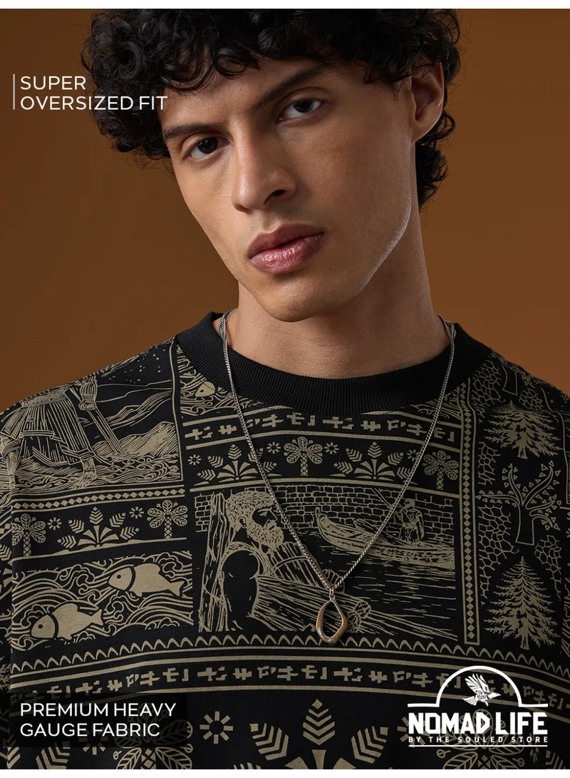 The Souled Store The Souled Store Men Nomad Graphic Printed Black Super Oversized T-Shirts