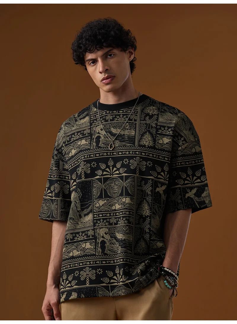 The Souled Store The Souled Store Men Nomad Graphic Printed Black Super Oversized T-Shirts