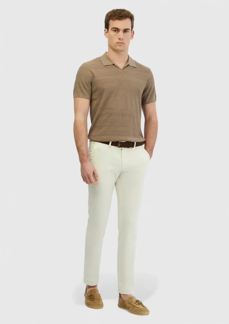 RAMSEY Ecru Weaving Regular Fit Casual Trousers