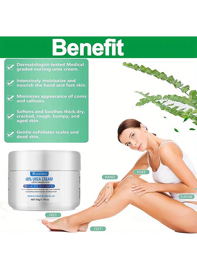 Rozino - 40% Urea Foot Hand Cream 50G For Dry Cracked Heels Best Callus Remover For Feet And Hands, Natural Moisturizes Nourishes Softens Dry Rough Cracked Dead Skin Hand And Feet Repair Cream - Image 1