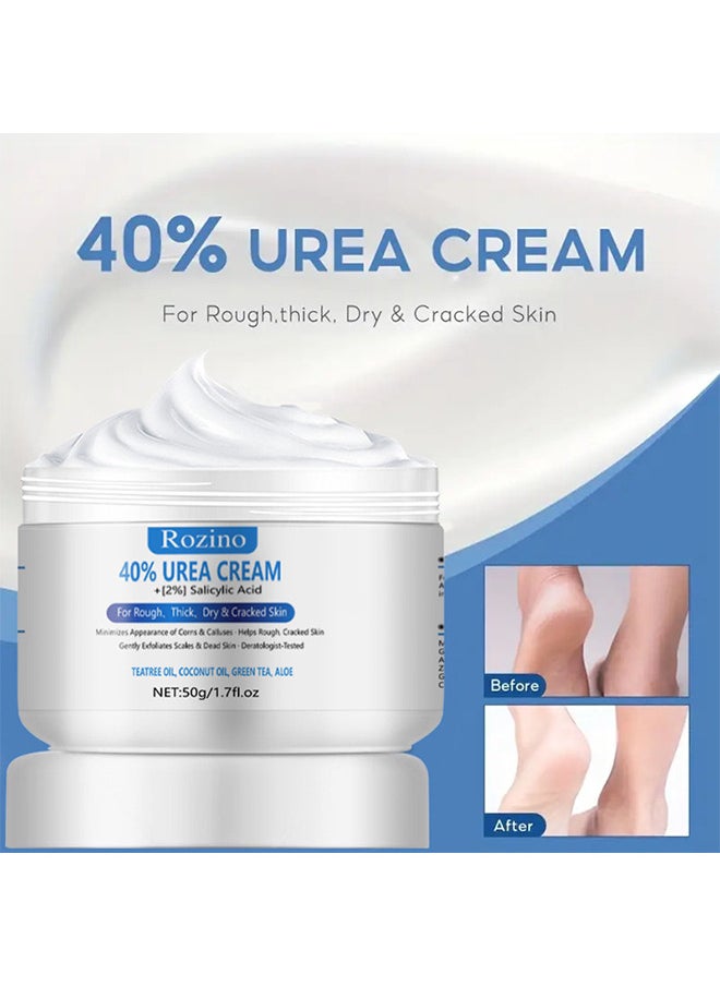 Rozino - 40% Urea Foot Hand Cream 50G For Dry Cracked Heels Best Callus Remover For Feet And Hands, Natural Moisturizes Nourishes Softens Dry Rough Cracked Dead Skin Hand And Feet Repair Cream - Image 1