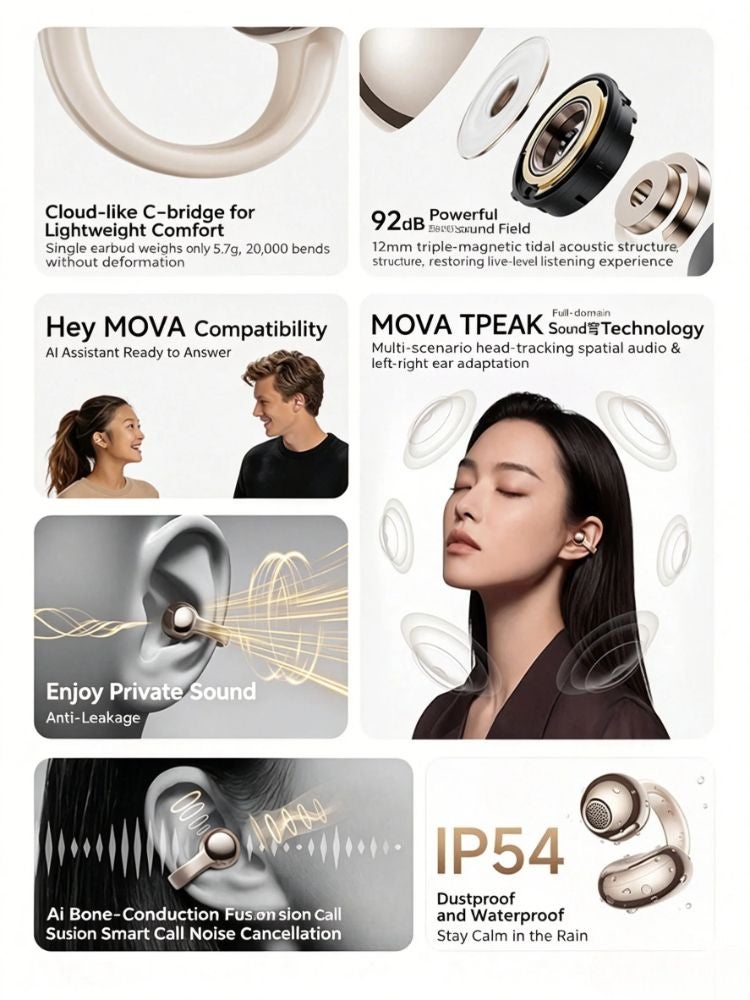 موفا سماعة لاسلكية Mova Tpeak Clip Pro Bluetooth Open-Ear Clip-On Earbuds, Gold - Image 5