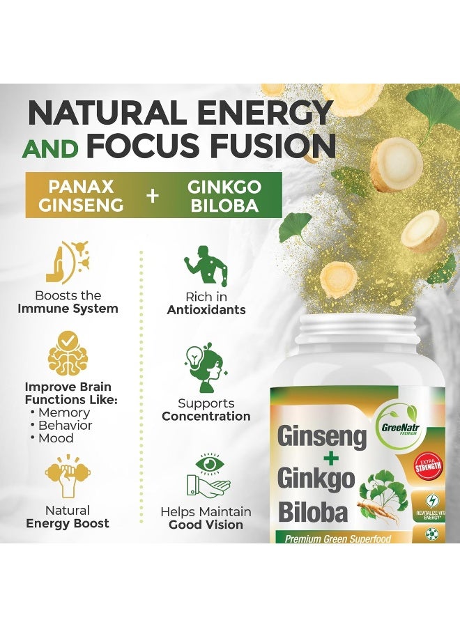 GreeNatr Ginseng + Ginkgo Biloba - 60 Veggie Tablets - Image 2