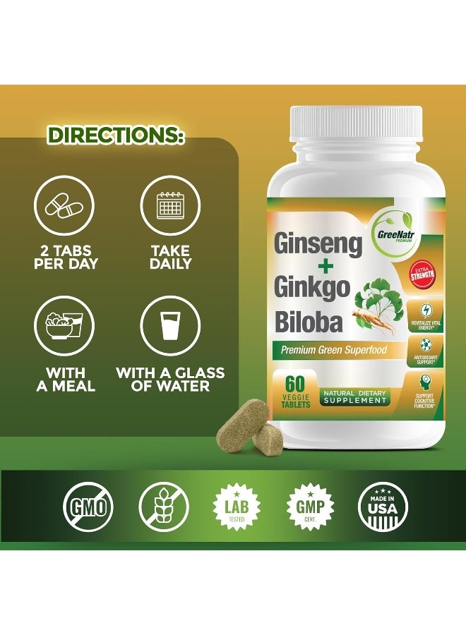 GreeNatr Ginseng + Ginkgo Biloba - 60 Veggie Tablets - Image 4