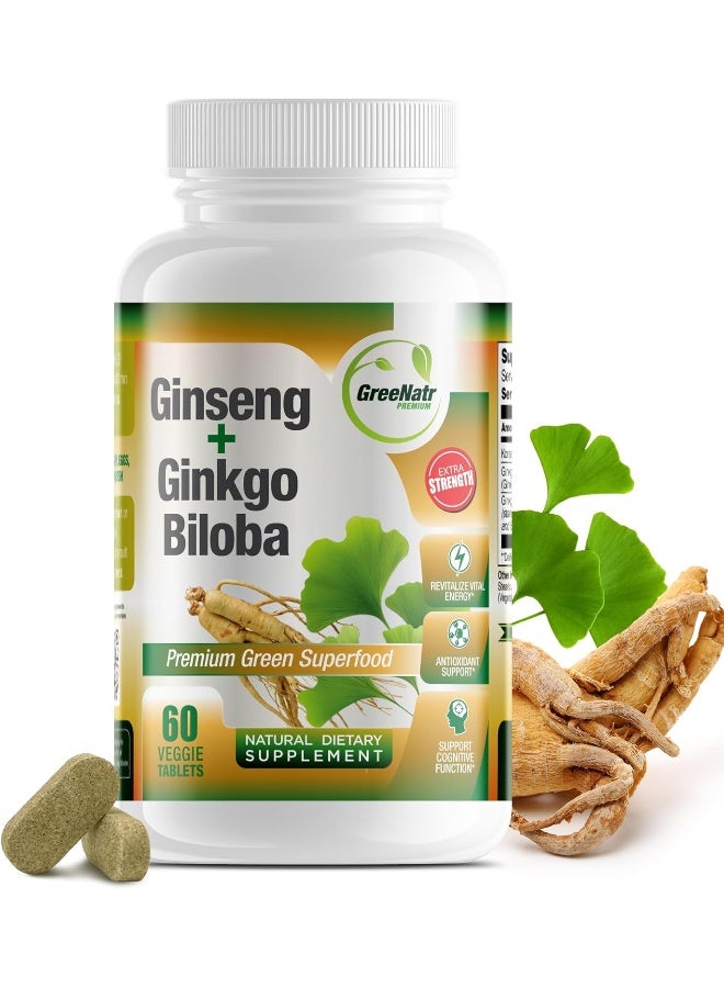 GreeNatr Ginseng + Ginkgo Biloba - 60 Veggie Tablets - Image 1