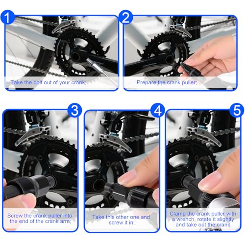ptiysta Bicycle Crank Unloading Tool, Black Crank Arm Puller Arm Puller Compact Crank, Swivel Pulley, Black Steel Bicycle Bottom Bracket Tool Repair Maintenance - Image 5