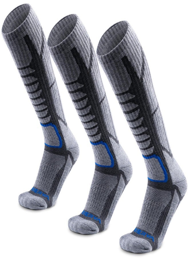 WEIERYA Merino Wool Ski Socks for Men & Women, Knee-High Winter Thermal Snowboarding Socks 3 - Pack Retro Grey Medium - Image 1